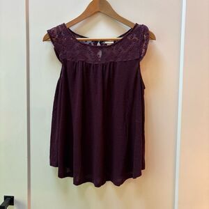 Merona Sleeveless Lace Yoke Top in Plum – Size L